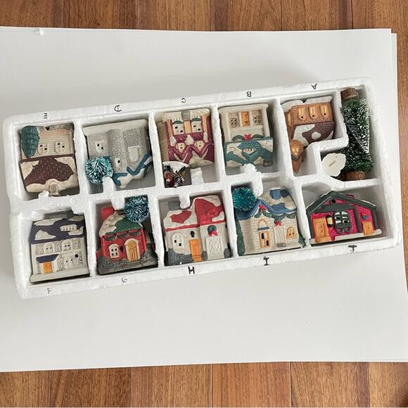 Vintage Cirkens Lighted Village Hand Painted Miniature Porcelain House Set of 10 - Picture 8 of 9